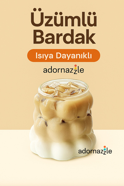 adornazzle Üzümlü Cam Bardak, Boncuk Şekilli Borosilikat Cam, Sunum İçin Prem...