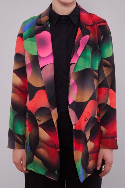 Levidor Μαύρο μπουφάν με διπλό πέτο σχέδια