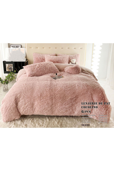 FIONNA.RO Lenjerie De Pat Pufoasa FLUFFY - Roz Pudra