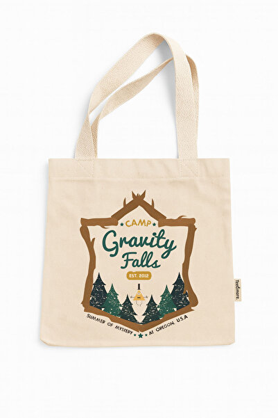 Tee&more. Camp Gravity Falls Printed Canvas Tote Bag with Gusseted Gusset and Internal Pocket
