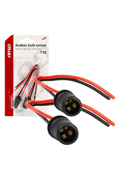AMIO Set 2 socluri bec T10, W5W, W3W, cu mufe din cauciuc si cabluri siliconate