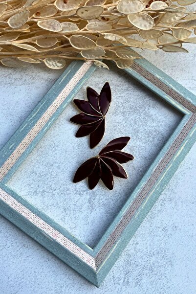 Meva Takı ve Aksesuar Burgundy Leaf Earrings I Mev'Art Collection