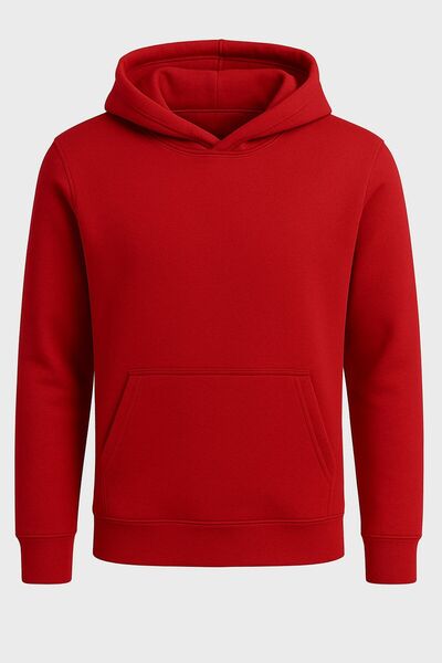 metsawear Unisex Slim Fit Cut Cotton Soft Textured Inside Fleece-Lined Basic Red Hooded Sweatshirt