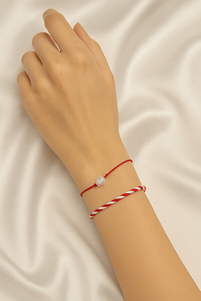 Femenino 2’li İnci Detaylı Kırmızı Bileklik ve Marteniçka Şans Dilek Bilekliğ...