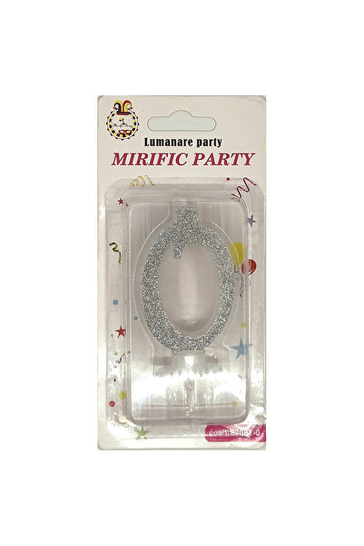 Mirific Party Silver glitter cake candle, 6 cm, number 0