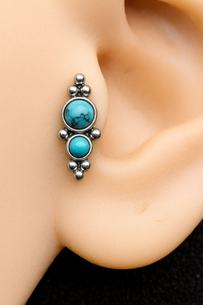 ömay takı Çift Turkuaz Tragus Helix Conch 316l Cerrahı Çelik Piercing