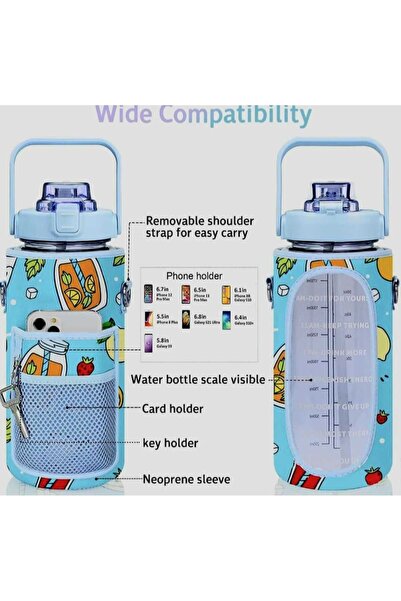 FITNESS Motivational fitness hiking water bottle 2L - BLUE