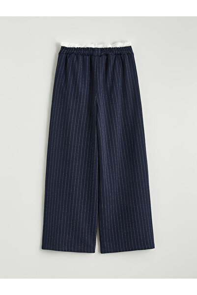 LC Waikiki Blue Pleated Girl's Pants with Elastic Waist