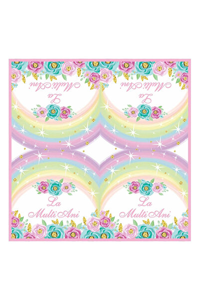 Mirific Party Șervețele de tort multicolore, 33×33 cm, flori, „La mulți ani” (PZ3868)