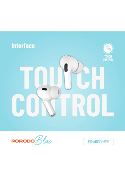porodo سماعات ايربودز برو 2 زرقاء مع شاشة - بيضاء