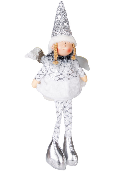Herdekora Χριστουγεννιάτικο στολίδι, Φιγούρα Νεράιδας με Φτερά που κάθεται, Ασημί - 17x53 εκ.