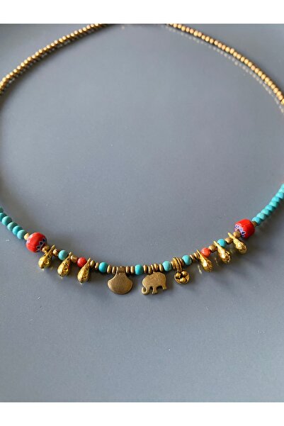 dela otantik Authentic Charm Women's Necklace with Turquoise and Coral Beads – Handmade Bohemian Multi-Colored Bijouterie Jewelry