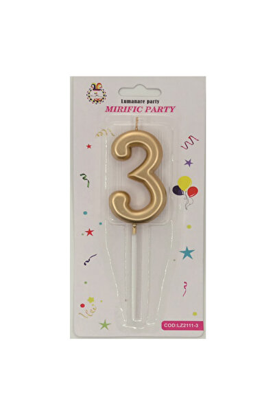 Mirific Party Gold cake candle, 7 cm, number 3