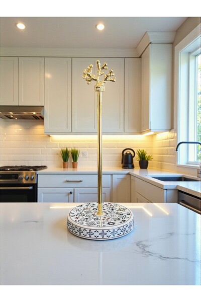 ferayhome Paper Towel Holder Roll Napkin Holder Kitchen Accessory Ceramic Pattern Gold - Feray Home