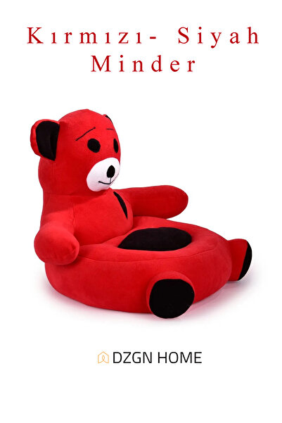 DZGN HOME Portable Plush Teddy Bear Seat - Children's Seat - Red Black