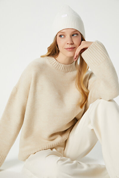 Ritnice Women's Homy Soft Crew Neck Stone Oversized Knitwear Sweater