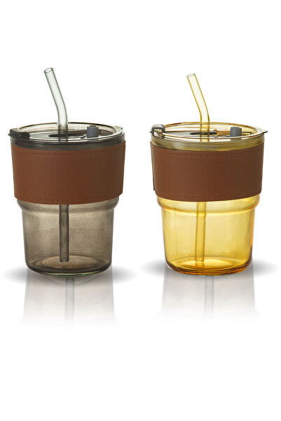 Store Deri Kılıflı Pipetli Cam Bardak