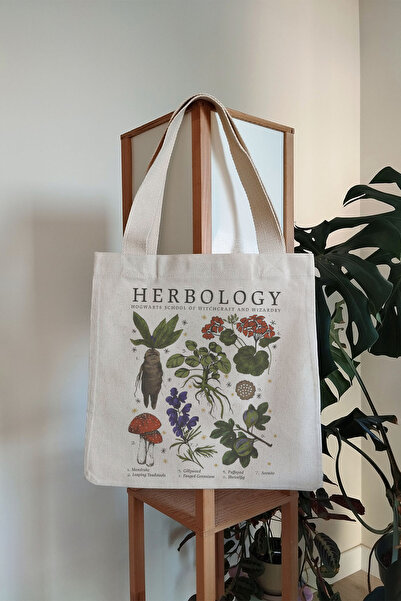 Tee&more. Hogwarts Herbology Printed Canvas Tote Bag with Gusseted Gusset, Velcro Closure and Inner Pocket