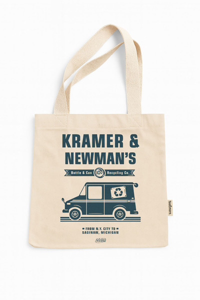 Tee&more. Seinfeld Kramer & Newman Printed Canvas Tote Bag with Gusseted Gusseted Velcro Closure and Inner Pocket