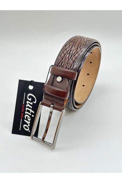 Gutiero Ανδρική ζώνη από 100% γνήσιο δέρμα καφέ κλασική