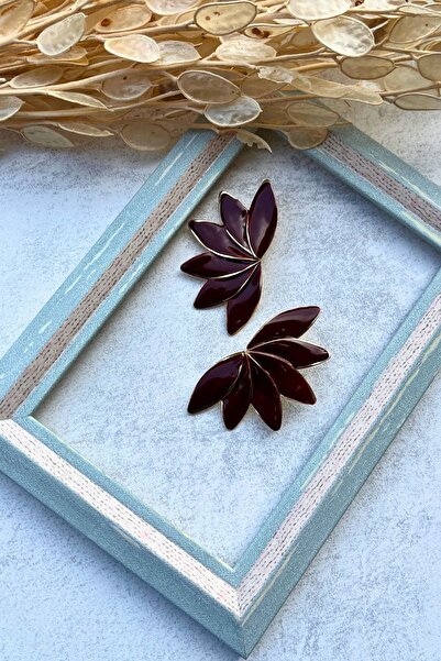 Meva Takı ve Aksesuar Burgundy Leaf Earrings I Mev'Art Collection