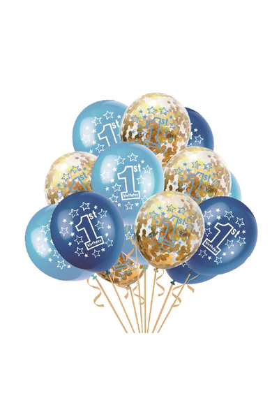 Mirific Party Set of 15 latex party balloons - blue, white, gold sequins, '1 ...