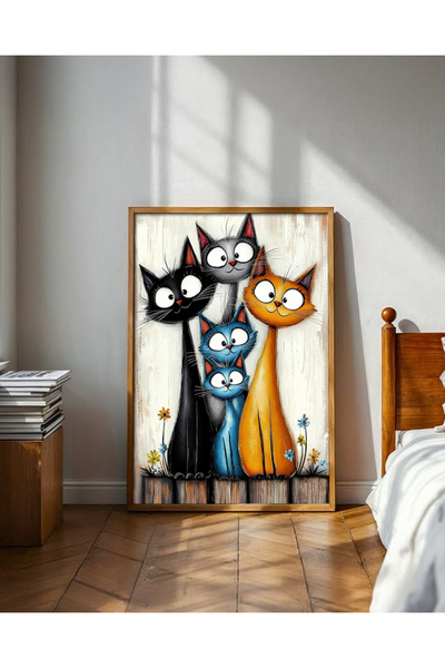alphobitasarım Familie de pisici adorabile cu culori vii - Tablou decorativ unic