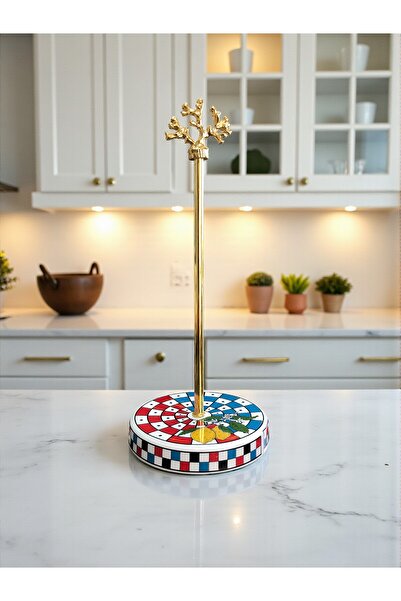 ferayhome Paper Towel Holder Roll Napkin Holder Kitchen Accessory Ceramic Checkered Lemon Pattern Gold - Feray Home