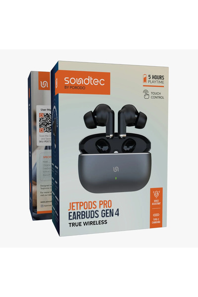 porodo سماعات ساوندتيك جيت بودز برو الجيل الرابع اللاسلكية الحقيقية - أسود