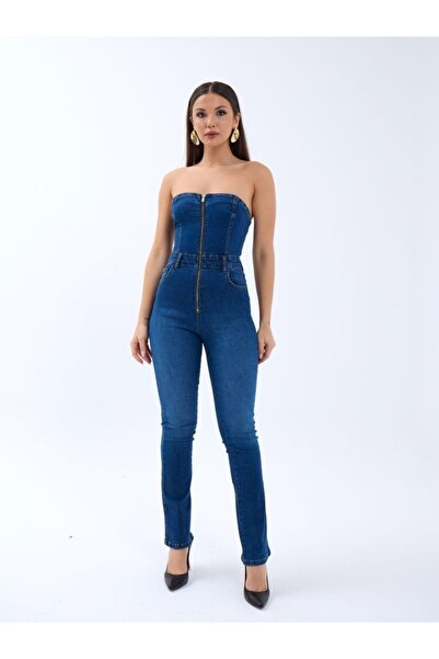 Lady Moss 6803 Denim Jumpsuit-Blue