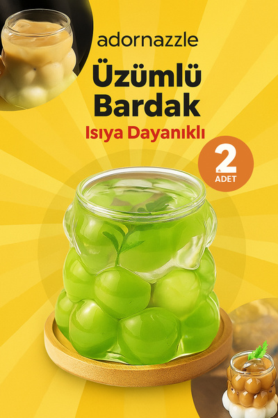 adornazzle Boncuk Şekilli Üzümlü Cam Bardak, Isıya Dayanıklı, Kahve ve Çay İç...