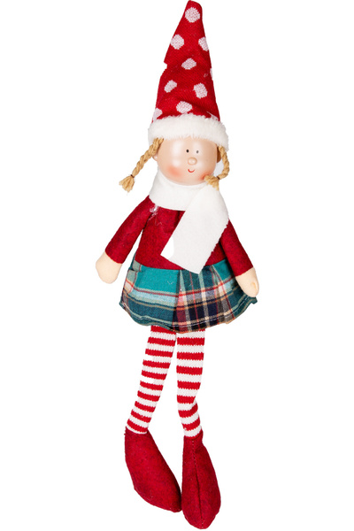 Herdekora Christmas Ornament, Sitting Fairy Figure, Red-White - 17X53 cm