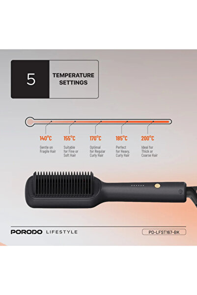 porodo Lifestyle 33W Mini Hair Styling Brush - Black