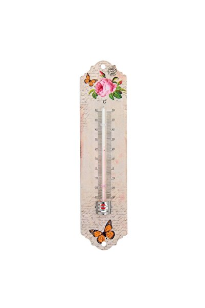MYONNA IT & E- COMMERCE Metal Wall Thermometer, Flowers and Butterflies, Pink, 20 cm