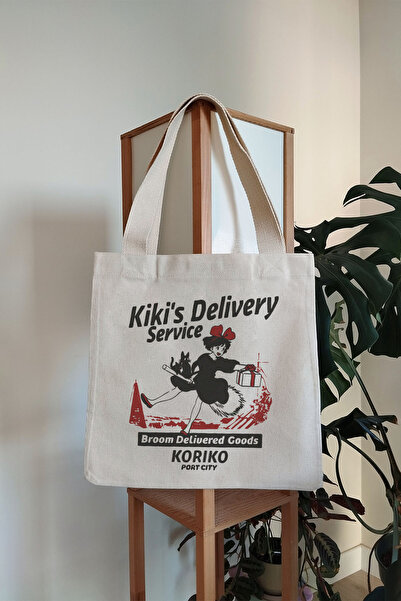 Tee&more. Studio Ghibli Kiki's Delivery Service Printed Canvas Tote Bag with Gusseted Velcro and Inner Pocket