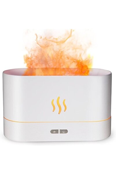 MRSALES Aromatherapy Diffuser Ultrasonic Humidifier with Flame Effect and Ambient LED Lights, White