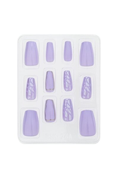 MYONNA IT & E- COMMERCE Σετ ψεύτικων νυχιών Lila Leopard Coffin με αυτοκόλλητ...