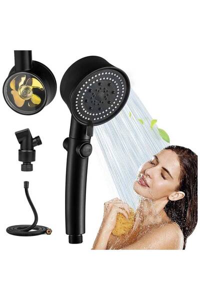 Avex Set of 3 shower elements, modern shower head + flexible hose + wall bracket, Black