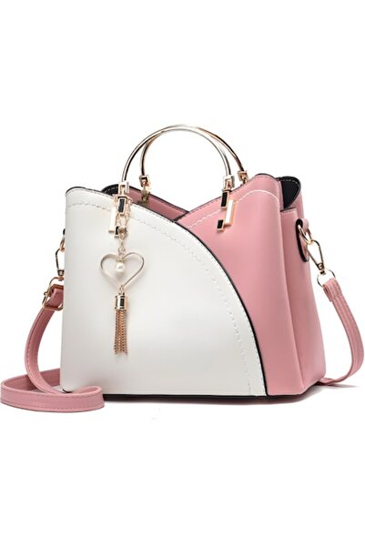 Full Abundance Geantă elegantă de damă, tip crossbody, piele PU, fermoar/magnet, alb-roz