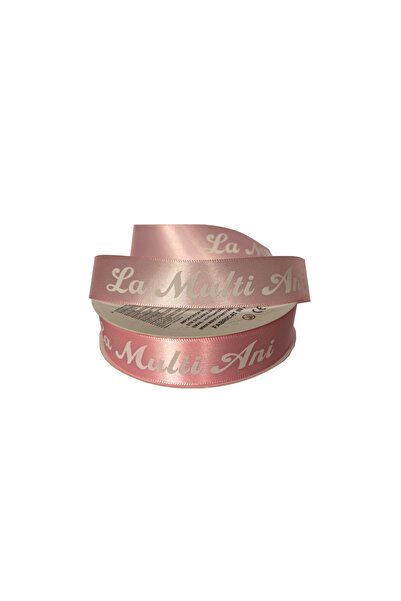 Mirific Party Satin ribbon, pink, 45 m x 2.5 cm, 'la mulți ani', QT8268
