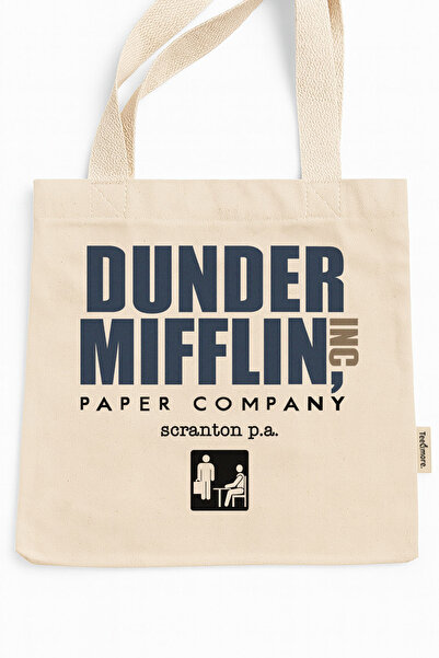 Tee&more. The Office Dunder Mifflin Printed Canvas Tote Bag with Gusseted Gusseted Velcro Closure and Inner Pocket