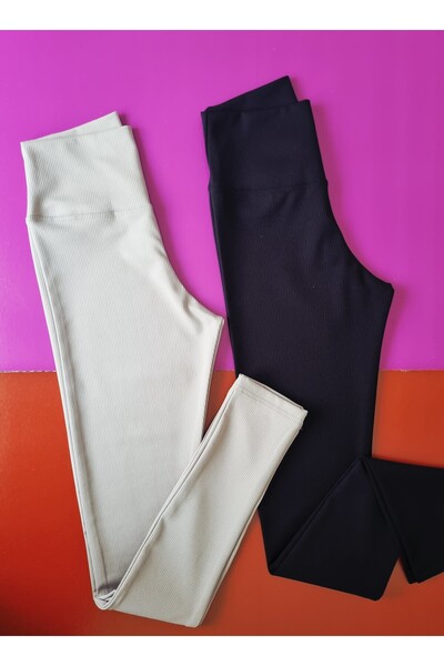 Demirsa Boutique Diver κοτλέ πλέξη ριμπ Ύφασμα, 2-pack κρεμ και μαύρο γυναικείο καλσόν ψηλόμεσο