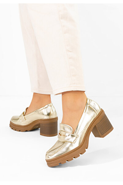 B T Shoes Patritia gold heeled loafers