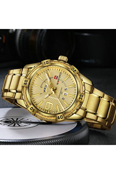 Naviforce Men's Watch Gold Quartz Steel Date Analog