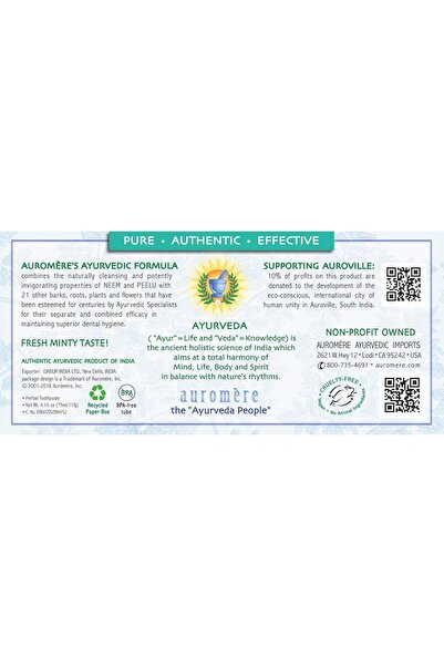 Auromere Ayurvedic Herbal Toothpaste, Fresh Mint, Fluoride-Free, Vegan, 4.16 ...