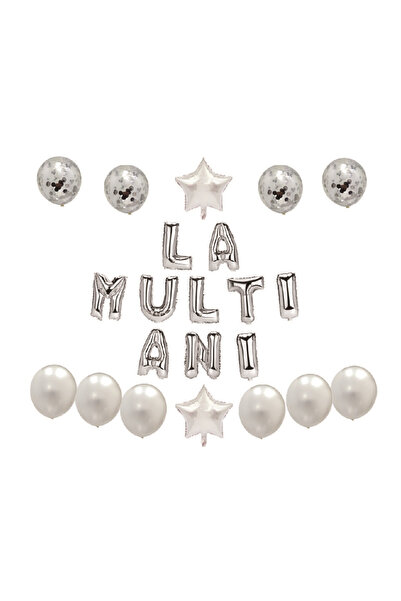 Mirific Party Set of 22 party balloons, silver, TZ5269, Happy Birthday