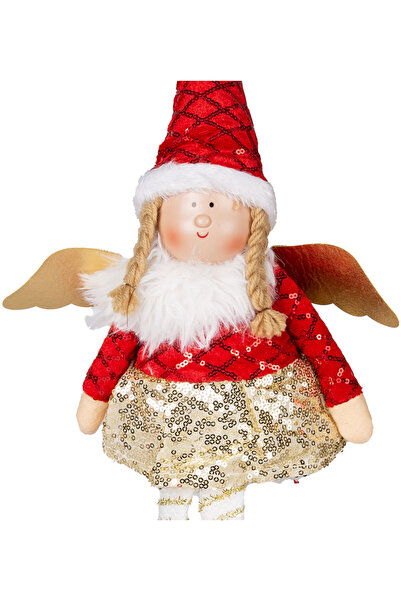 Herdekora Christmas Ornament, Sitting Winged Fairy Figure, Red - Gold Skirt, 17X53 cm