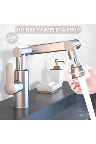 Full Abundance Baterie de lavoar cu o singură manetă, rotativă la 360°, crom ...