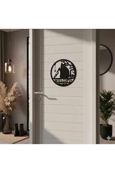 CLOUD 3D DESIGN Kedi Figürlü Welcome Kapı Süsü