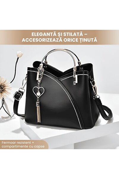 Full Abundance geantă eleganta pentru femei, piele , versatila, neagră, 25x19...